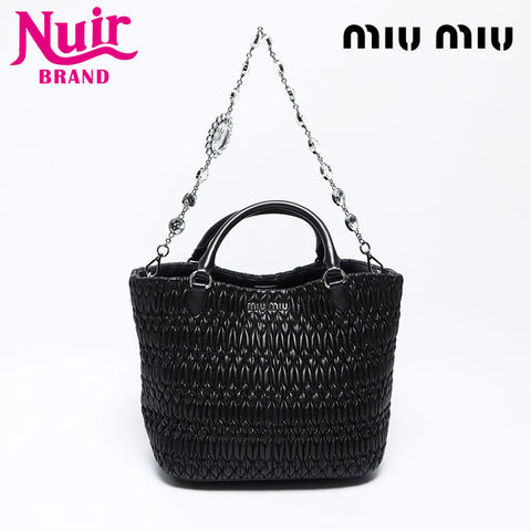 miu miu miu Matterasse水晶银金属配件手提包黑色WS12116