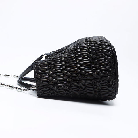 Miu Miu Miu Matterasse Crystal Silver Metal Fitting Handbag Black WS12116