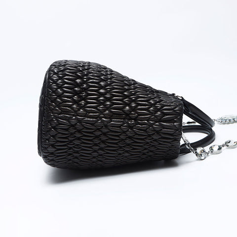 Miu Miu Miu Matterasse Crystal Silver Metal Fitting Handbag Black WS12116
