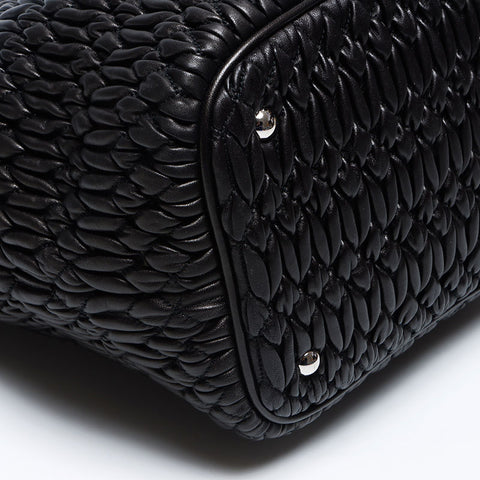 Miu Miu Miu Matterasse Crystal Silver Metal Fitting Handbag Black WS12116
