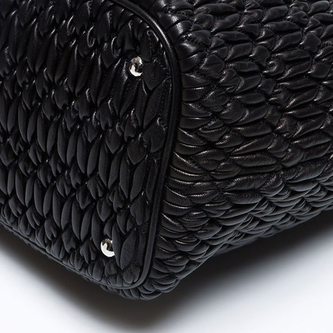 Miu Miu Miu Matterasse Crystal Silver Metal Fitting Handbag Black WS12116