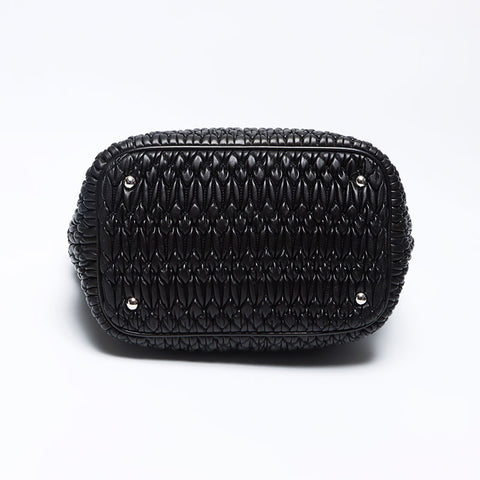 Miu Miu Miu Matterasse Crystal Silver Metal Fitting Handbag Black WS12116