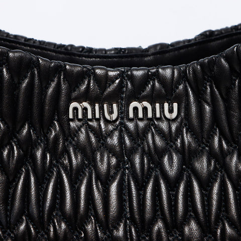 Miu Miu Miu Matterasse Crystal Silver Metal Fitting Handbag Black WS12116