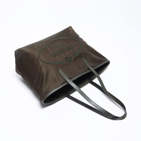 PRADA Logo Testot Nylon Tote Bag Khaki WS12121