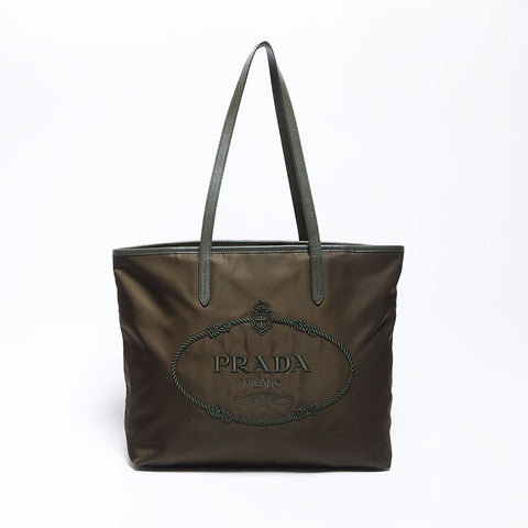 PRADA Logo Testot Nylon Tote Bag Khaki WS12121