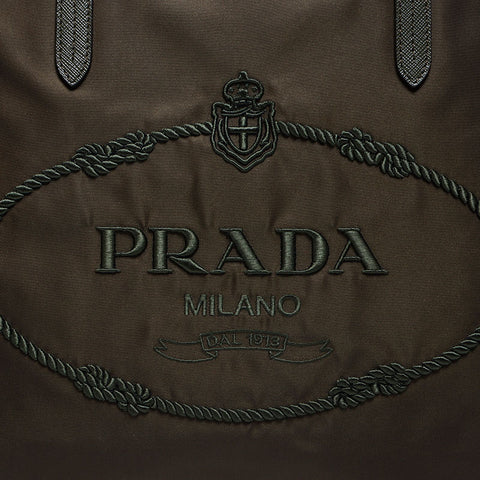 PRADA Logo Testot Nylon Tote Bag Khaki WS12121