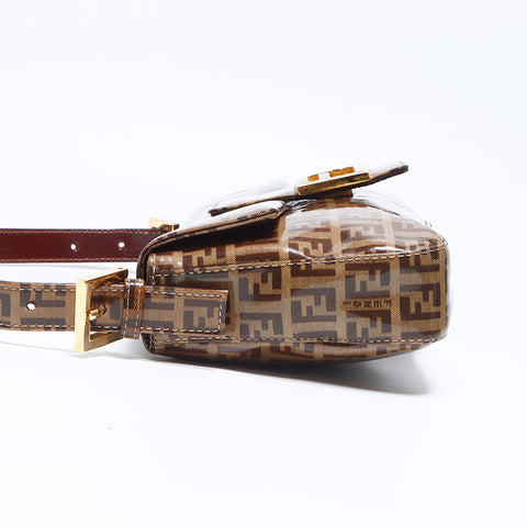FENDI Zucchino Mamma Bucket PVC Shoulder Bag Brown WS12128