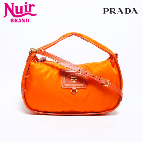 Prada Nylon徽标一个肩膀流浪肩袋橙色WS12133