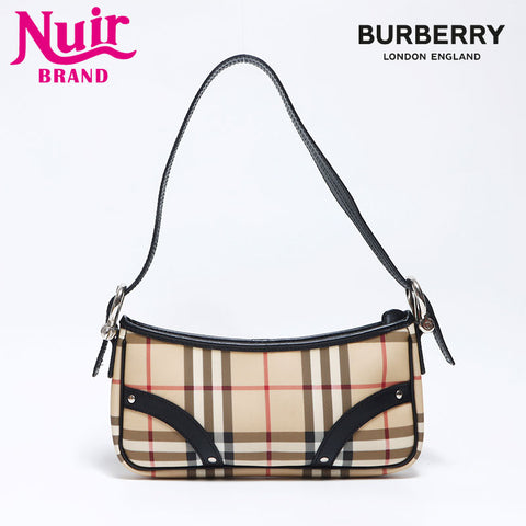 Burberry Nova检查银色金属配件皮革肩带米色WS12134