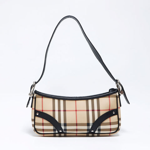 Burberry Nova检查银色金属配件皮革肩带米色WS12134