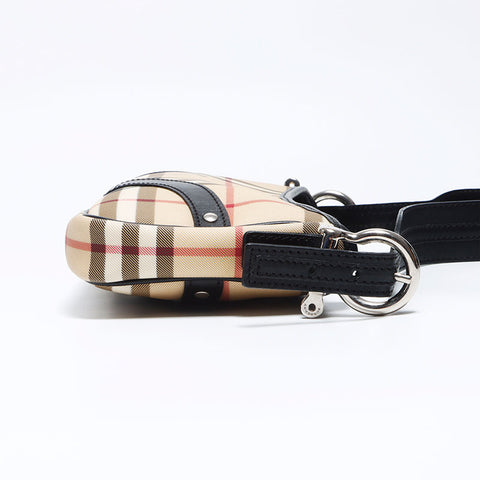 Burberry Nova检查银色金属配件皮革肩带米色WS12134