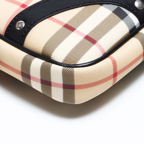 Burberry Nova检查银色金属配件皮革肩带米色WS12134