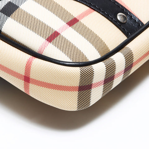 Burberry Nova检查银色金属配件皮革肩带米色WS12134