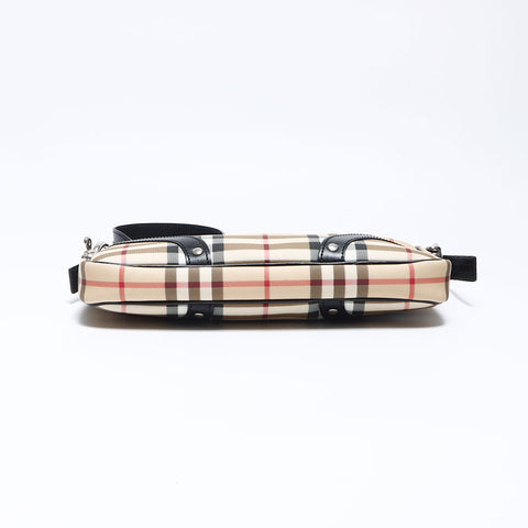 Burberry Nova检查银色金属配件皮革肩带米色WS12134