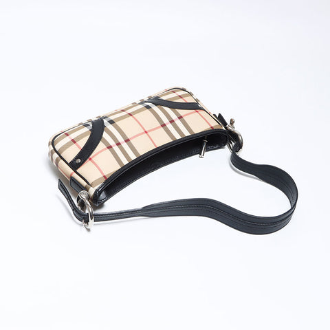 Burberry Nova检查银色金属配件皮革肩带米色WS12134