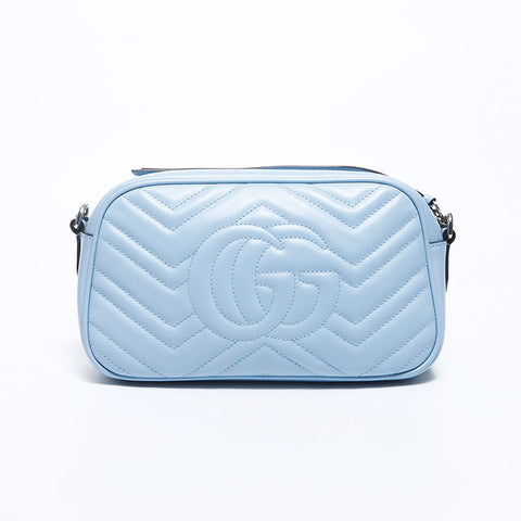 Gucci Leather GG Marmont Silver Fitting Quilted Small Shoulder Bag Blue WS12135