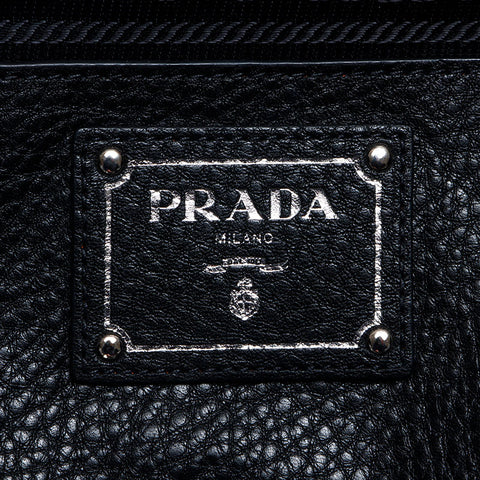 Prada Freon Pocket Leather Silver Hardware Triangle徽标标签手提袋黑色WS12148