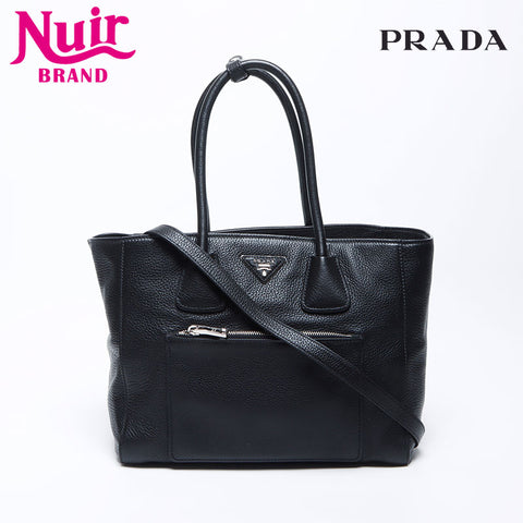 Prada Freon Pocket Leather Silver Hardware Triangle徽标标签手提袋黑色WS12148
