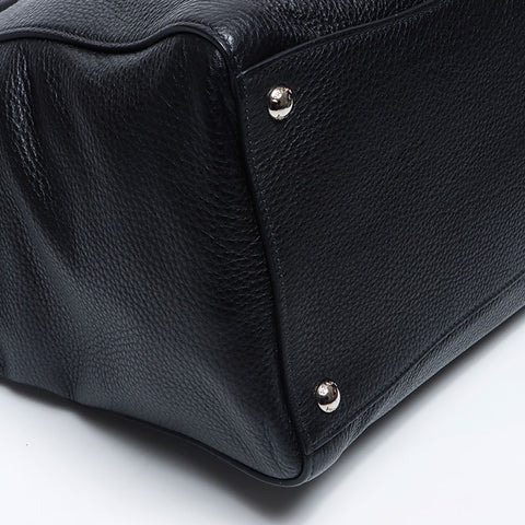 Prada Freon Pocket Leather Silver Hardware Triangle徽标标签手提袋黑色WS12148