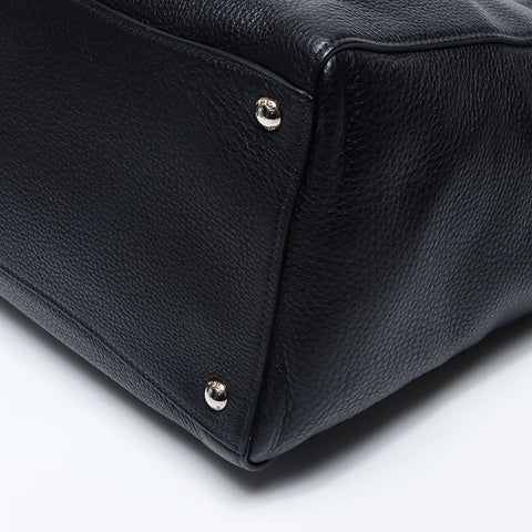 Prada Freon Pocket Leather Silver Hardware Triangle徽标标签手提袋黑色WS12148