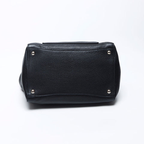 Prada Freon Pocket Leather Silver Hardware Triangle徽标标签手提袋黑色WS12148