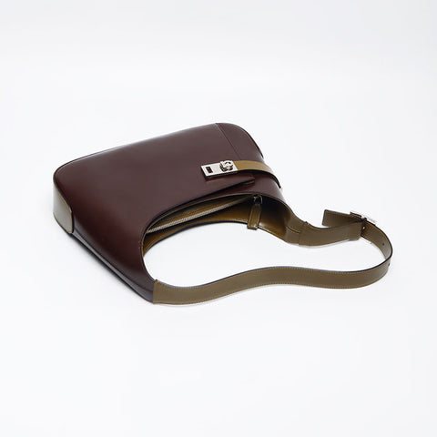 Salvatore Ferragamo Gancini皮革银色硬件肩带棕色X卡其色WS12149