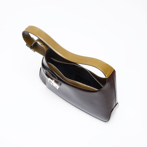 Salvatore Ferragamo Gancini皮革银色硬件肩带棕色X卡其色WS12149