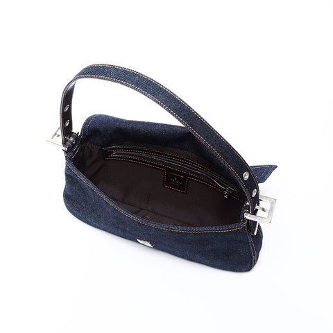 Fendi Mamma Bucket牛仔银五金肩袋海军WS12154