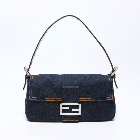 Fendi Mamma Bucket牛仔银五金肩袋海军WS12154