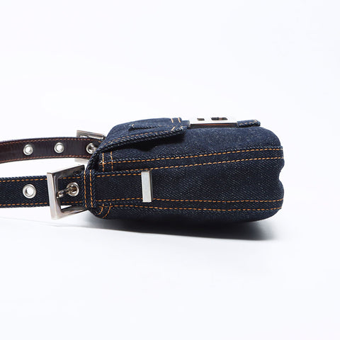 Fendi Mamma Bucket牛仔银五金肩袋海军WS12154