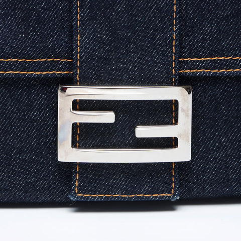 Fendi Mamma Bucket牛仔银五金肩袋海军WS12154