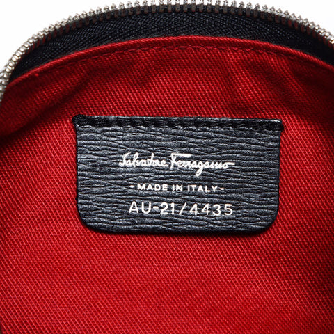 Salvatore Ferragamo Gancini Canvas Silver Fittings Pouch Shoulder Bag Black WS12157