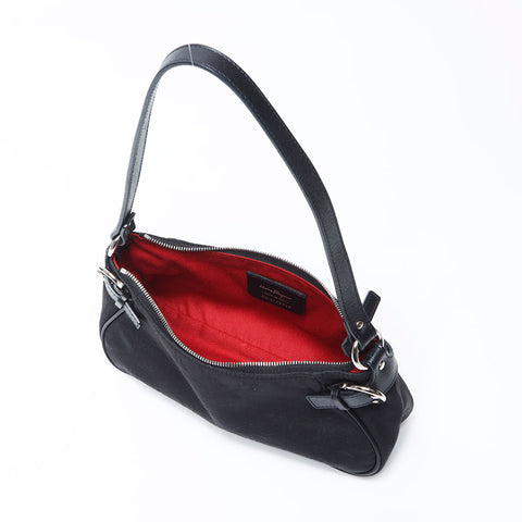 Salvatore Ferragamo Gancini Canvas Silver Fittings Pouch Shoulder Bag Black WS12157
