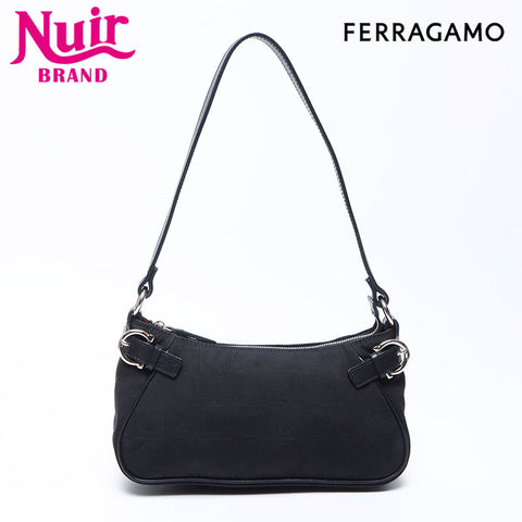 Salvatore Ferragamo Gancini帆布银色配件袋肩袋黑色WS12157