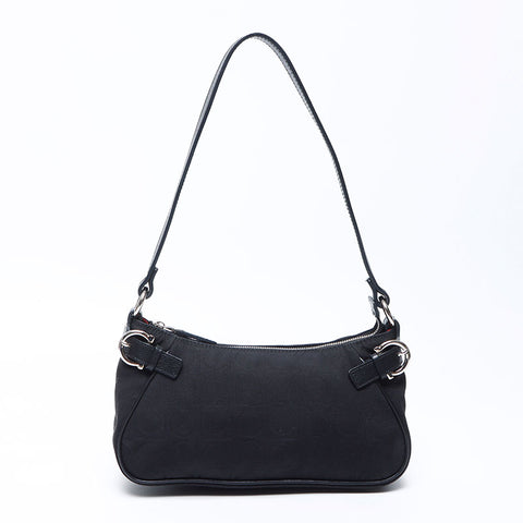 Salvatore Ferragamo Gancini Canvas Silver Fittings Pouch Shoulder Bag Black WS12157
