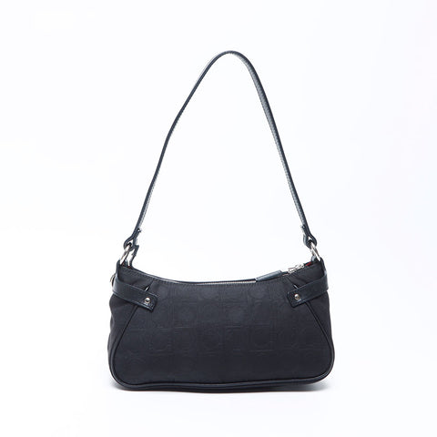 Salvatore Ferragamo Gancini Canvas Silver Fittings Pouch Shoulder Bag Black WS12157