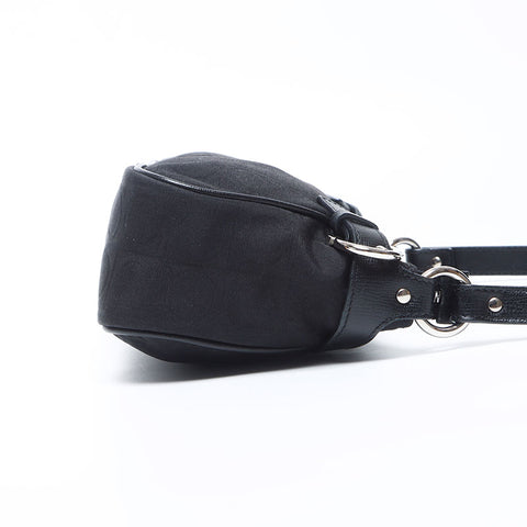 Salvatore Ferragamo Gancini Canvas Silver Fittings Pouch Shoulder Bag Black WS12157