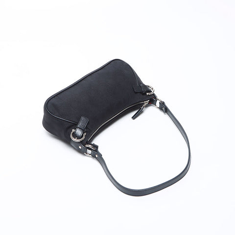 Salvatore Ferragamo Gancini Canvas Silver Fittings Pouch Shoulder Bag Black WS12157