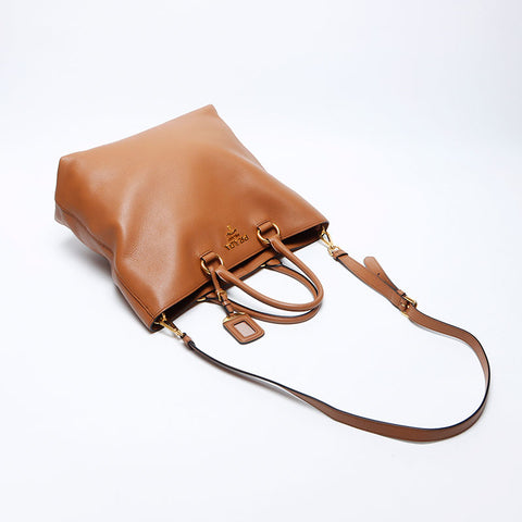 Prada Leather 2way徽标手提袋棕色WS12159