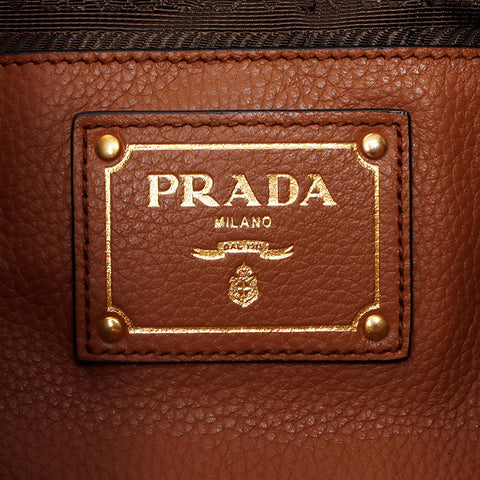 Prada Leather 2way徽标手提袋棕色WS12159
