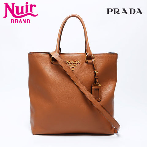 Prada Leather 2way徽标手提袋棕色WS12159