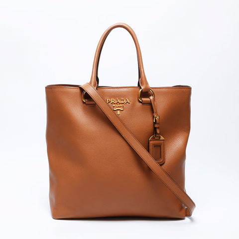 Prada Leather 2way徽标手提袋棕色WS12159