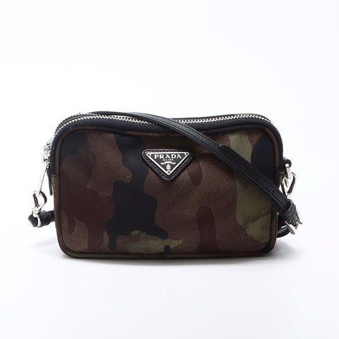 Prada Camo Triangle徽标标签尼龙肩袋卡其布WS12163