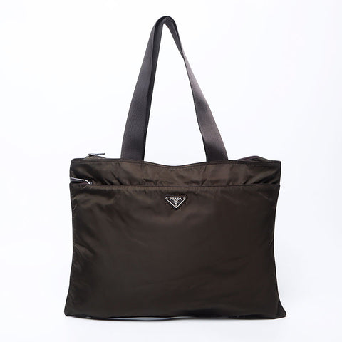 Prada Nylon Triangle徽标标签手提袋Khaki WS12164