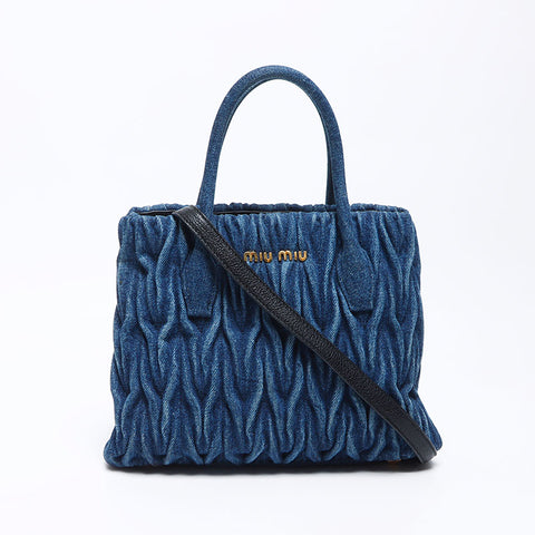 MIU MIU 2000S Denim Matteasse 2WAY TOTE BAG NAVY WS12169