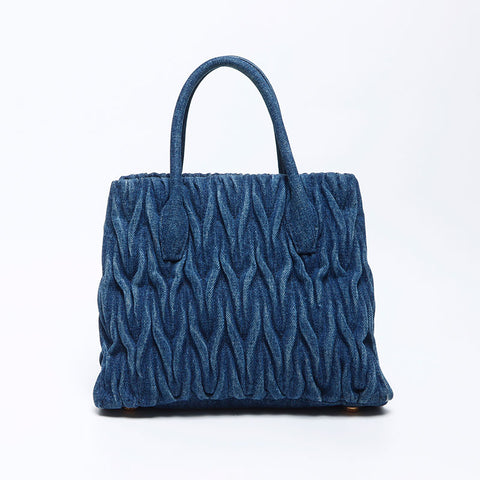 MIU MIU 2000S Denim Matteasse 2WAY TOTE BAG NAVY WS12169