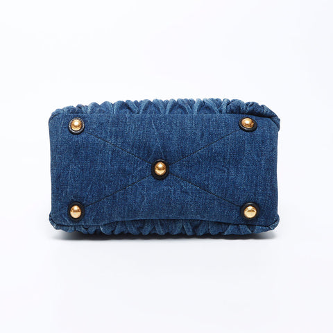MIU MIU 2000S Denim Matteasse 2WAY TOTE BAG NAVY WS12169