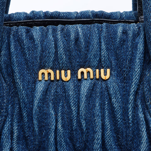 MIU MIU 2000S Denim Matteasse 2WAY TOTE BAG NAVY WS12169