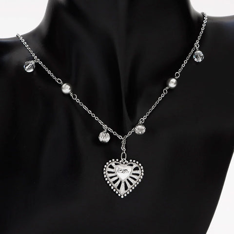 Christian Dior Logo Pearl Heart Collier Silver WS12180