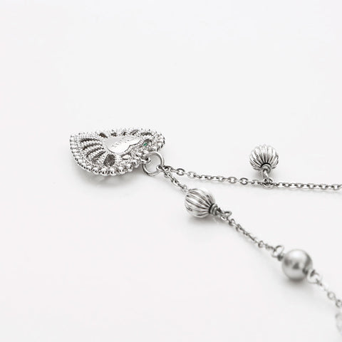 Christian Dior Logo Pearl Heart Collier Silver WS12180